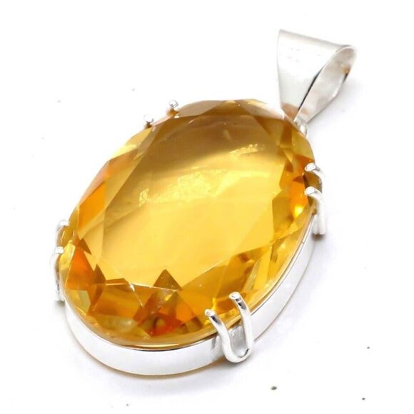 Citrine Gemstone Solid Silver Pendant 925 sterling silver box chain Necklace 16" - Picture 2 of 3